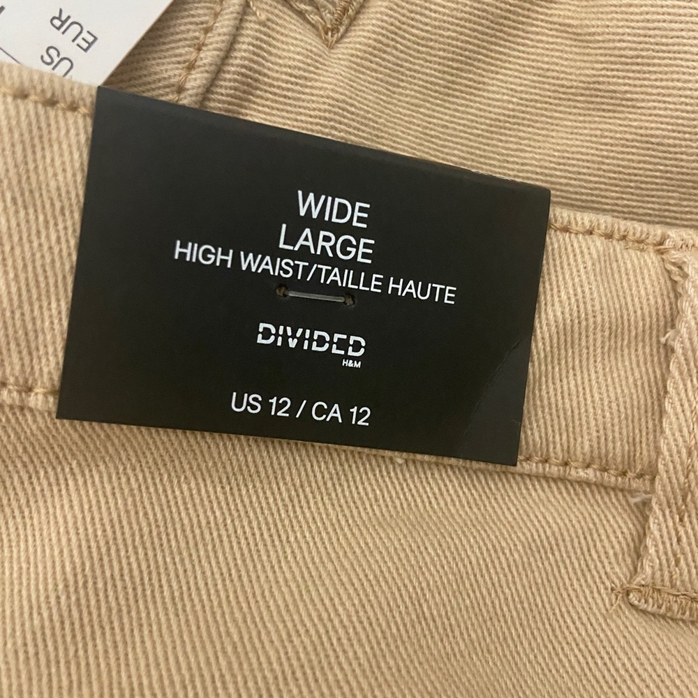 Beige wide leg twill pants